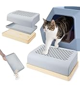 Cat Ramp for Litter Box with Wooden Base, Catcan Litter Box Step with Filter Function Double Laye...