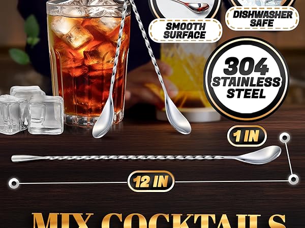 stainless steel coffee stirrers drink stir long handled tea spoons glass cocktail mixing glass