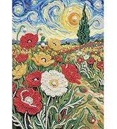DIADAY Van Gogh Starry Night Floral Pearl Painting Kit, 3D Bead Art 12x16in | Pearl Diamond Art k...