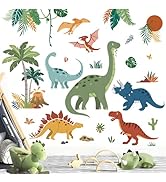 decalmile Large Boho Dinosaurs Wall Decals Dino Animal Tropical Palm Tree Wall Stickers Boys Bedr...