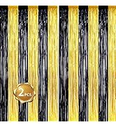 BEISHIDA 2Pcs Black Gold Door Streamers Congrats Grade 2025 Decoration Backdrop Foil Fringe Tinse...