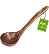 AIUHI Wooden Ladle for Cooking,Teak Wood Soup Ladle, Long Handle Deep Scooper Wooden Serving Spoo...