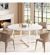 LVB Round Dining Table, Modern Wood Metal Kitchen Table, Industrial Small Dinner Room Tables for ...