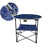 ZRSCHYG Camping Table & Beach Table, – Portable 2-Tier Foldable Table with 4 Cup Holders & Carry ...