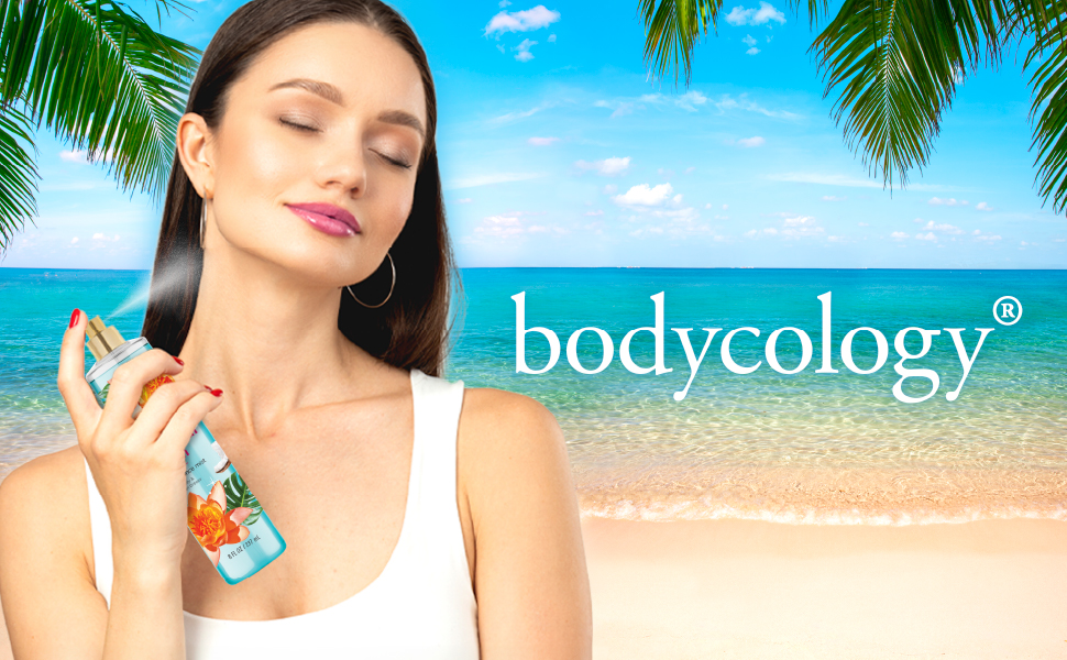 Model spraying Hawaiian Beach Fragrance Body Spray
