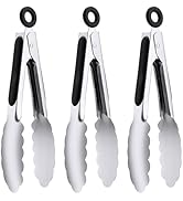 7" Small Kitchen Tongs Set of 3, Stainless Steel Ice Tongs Food Tongs, Mini Serving Tongs for App...