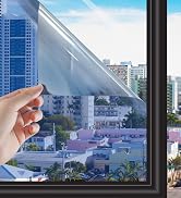 HIDBEA One Way Window Film Non-Adhesive, Daytime Privacy Reflective Mirror Window Tint for Home, ...