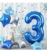 Royal Dark Blue Large Numbers Balloons 3, 40 Inch Self Inflating Light Baby Blue Helium 3 Balloon...