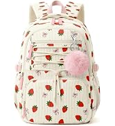 WOBAGMEN Corduroy Backpack for Girl Kids,Cute Aesthetic School Backpack with Multi-Pocket,Lightwe...