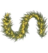 Goplus 9ft Pre-Lit Christmas Cedar Garland, Real Touch Lighted Battery Operated Artificial Cypres...
