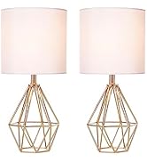 COTULIN Set of 2 Gold Bedroom Small Table Lamp,Modern Bedside Nightstand Lamps with Geometric Met...