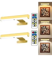 2Pack Wireless Picture Light with Remote,Battery Operated Wall Sconces for Wall Decor,3 Color Tim...