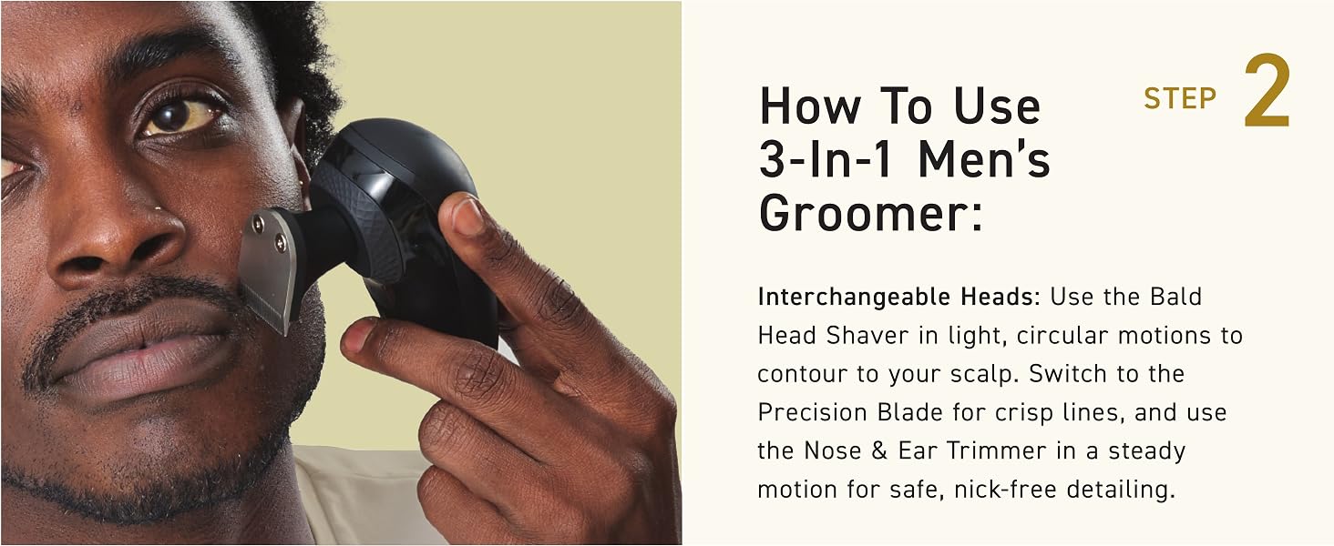 Man using 3-in-1 Men's Groomer on mustache showing step 2 in how to use the product