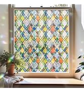 ADD.HERES Window Privacy Film, Stained Glass Decorative Static Cling, Removable Laser Sun Blockin...