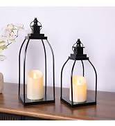 DARJEN Modern Farmhouse Lantern Decor Outdoor & Indoor- 15'' 12'' Black Metal Candle Lanterns for...