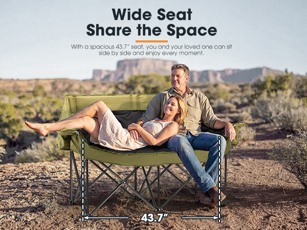 SAN HIMA Double Camping Chair for 2 Person Green - wide seat share the space