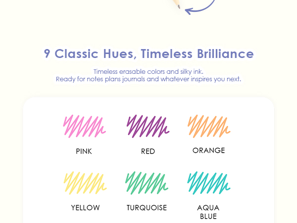 erasable pen set of 9