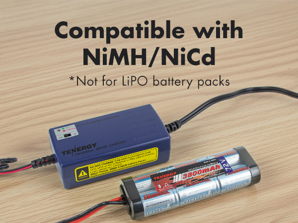 Compatible with nickle metal hydride and nickle cadmium battery packs, not compatible with lipo