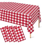 4 Pcs Red Checkered Tablecloth 54 ×108 Inches Rectangle Red Gingham Tablecloth Disposable Plastic...
