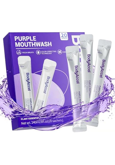 BodyAccel Purple Mouthwash for Teeth Whitening, Color Correcting Whitening Mouthwash with 20 Port...