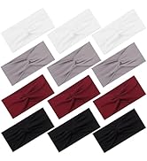 12 Pcs Stretchy Headbands for Women, Absorbed Sport Headband Soft Twist Knotted Hairbands for Dai...