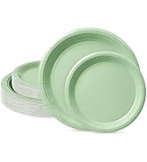 LIKAJON 50 Pcs Sage Green Paper Plates, 25 Pcs 9 Inch and 25 Pcs 7 Inch Disposable Dessert Plates...