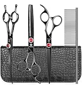 GLADOG 7 Inch Professional Dog Grooming Scissors Kit, 5-in-1 Titanium Coated Pet Grooming Shears ...