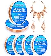 FIVEIZERO 6 Rolls 6 Size Jewelry Making Wire Kit - 18/20/22/24/26/28 Gauge Pure Dead Soft Bare Co...