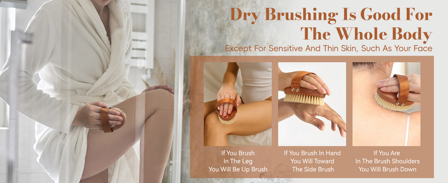 Natural Boar Bristle Dry Body Brush for Lymphatic Drainage