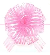 FQTANJU Pull Bow, Large, Organza, 6 Inches, Pink, 5 Pieces