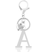 ANHBKAR Metal Heart Alphabet Keychain for Women, Girls - Cute Initial Letter Accessories for Purs...