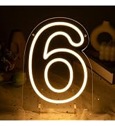 Number 6 LED Neon Sign Backdrop Birthday Party Decoration, 11.3
