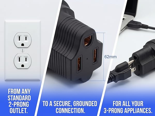 (2pack) NEMA 1-15P to 5-15R