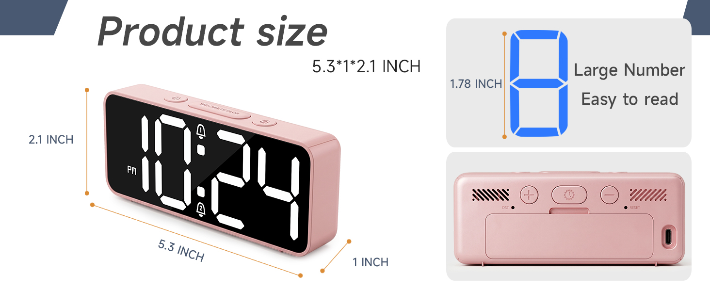small digital alarm clock compact size for bedroom travel bedside desk dorm shelf tiny