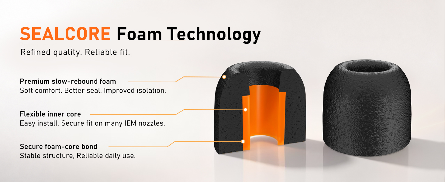 Audiovance foam eartips create secure fit to reduce leakage, improve isolation for fuller sound