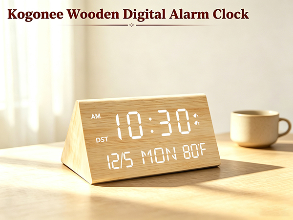 Kogonee Wooden Digital Alarm Clock