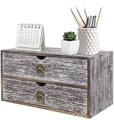 Wood Desk Organizer, Washed Brown Wooden Desktop Organizer with Drawer, Tabletop Storage Organiza...