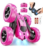 QUNREDA RC Cars, Rose Remote Control Car for Girls, 2.4 GHZ Double Sided RC Stunt Car 360° Rotati...