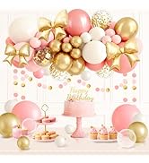 AOBKIAT Pink Bow Balloons Garland Arch Kit,142Pcs with Large Gold Coquette Bow Balloons and Light...