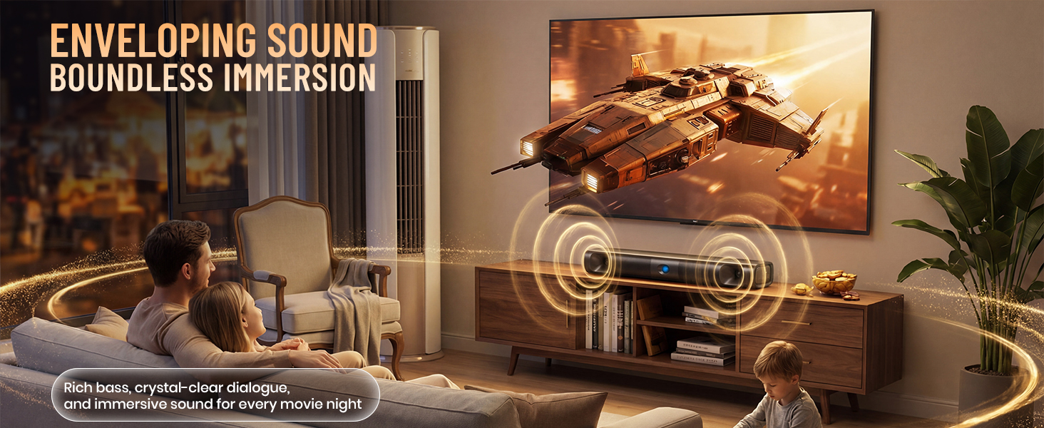 60W Bluetooth 5.3 Soundbar with Deep Bass