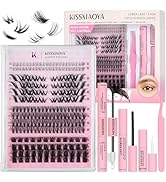 DIY Lashes Extension Kit with Lash Bond & Seal and Applicator,Mixed Wide-stem Lash, Individual at...