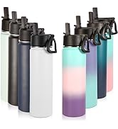 Neihepal 22 oz Insulated Kids Water Bottle with Straw Lid Bulk 8 Pack,Reusable Double Wall Vacuum...