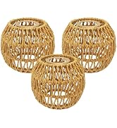 3-Pack Boho Rattan Lamp Shades - Lantern Shade Natural Wicker Lampshades | Handwoven Small Lampsh...