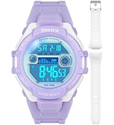 SOCICO Kids Digital Watch for Boys Girls, 2 Interchangeable Silicone Straps, 50M Waterproof & Sho...