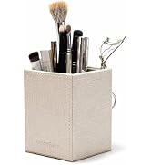 UnionBasic Square Pen Holder, Leather Pencil Cup, Desktop Caddy Stationery Organizer, Beige