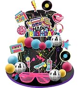 Hooqict 26 PCS 80s Cake Decorations 80s 90s Cake Toppers Retro 1980s Hip Hop Cake Decorations wit...