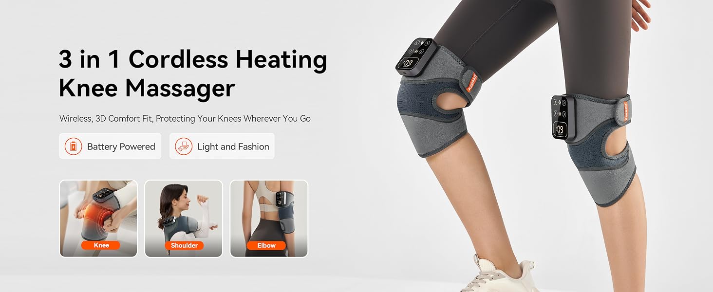 IKEEPFIT Cordless Knee Massager with Heat Vibration