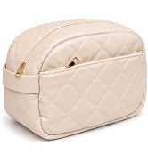 imerelez Quilted Travel Makeup Bag for Women, 9 x 4.5 x 6 in PU Leather Double-Layer Cosmetic Org...