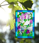 Viveta Hummingbird Stained Glass Window Hanging, Stained Glass Suncatchers for Window, Hand-Paint...