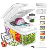 HAUSHOF 9-in-1 Vegetable Chopper & Mandoline Slicer, 7 Blades, Drain Basket | Food and Veggie Cho...